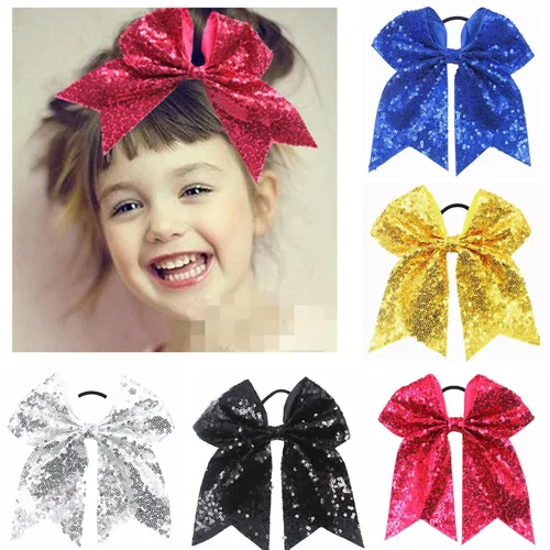Miniatura 5 de Lentejuelas de 6.5 pulgadas, lazos elásticos para el cabello, lazo grande para animar, cola de caballo para mujeres, niñas, niños y adolescentes