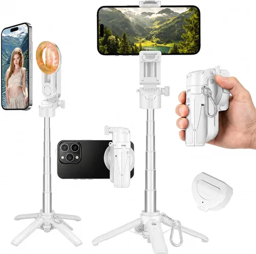 Miniatura 9 de Palo selfie magnético 4 en 1 para iPhone/Android, trípode extensible multifuncional de rotación de 360° con control remoto desmontable, soporte