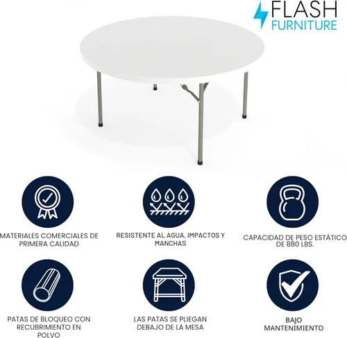 Miniatura 3 de Flash Furniture Mesa redonda de plástico plegable de 5 pies para todas las ocasiones para fiestas y ferias, mesa de banquete plegable para eventos