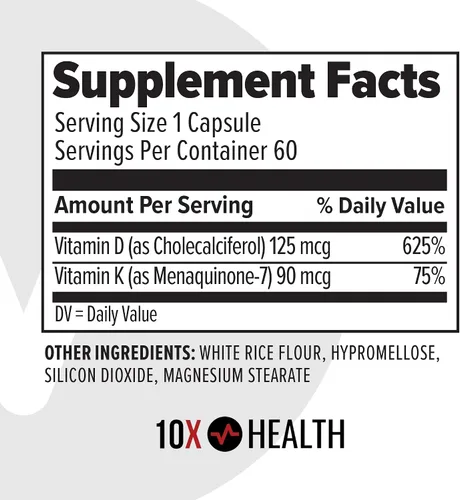 Miniatura 9 de 10X Health Vitamina D3 5000 UI y K2 MK7 - Menaquinona 7, suplemento de vitamina D3 K2 de alta potencia para la salud ósea, corazón y dientes, 125