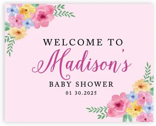 Miniatura 13 de Andaz Press Letrero de bienvenida personalizado de lona grande para baby shower, flores rosas rubor, 16 x 20 pulgadas, alternativa al libro