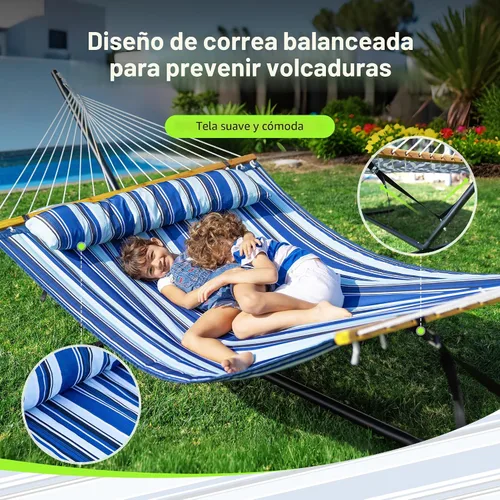 Miniatura 3 de ANAGOO Hamaca doble con soporte, hamaca de exterior resistente para dos, capacidad de 500 libras, marco de acero estable con correa de equilibrio