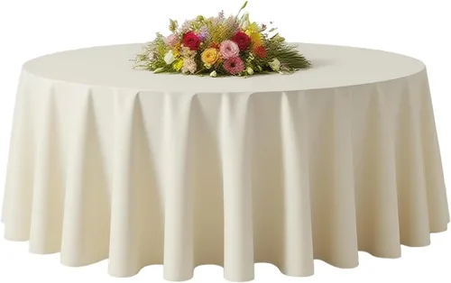 Miniatura 14 de BESTVIP Manteles redondos de poliéster de 60 pulgadas Se adapta a mesas de 20 a 48 pulgadas Funda decorativa lavable de tela para restaurantes