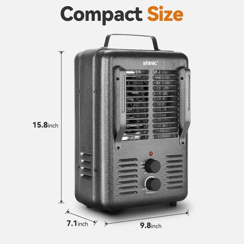 Miniatura 6 de Calentador de espacio Shinic, calentador de 1500W para lechería con termostato, carcasa metálica duradera que se mantiene fresca, protección contra