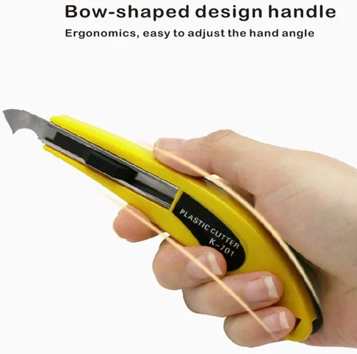 Miniatura 3 de Cuchillo profesional de corte de láminas de plexiglás acrílico, con un mango curvo, es más cómodo de usar. Un mango, 11 cuchillas. (Amarillo)