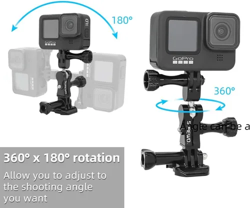 Miniatura 3 de Soporte de brazo de extensión giratorio dual compatible con GoPro Hero 12 11 10 9 8 7 6 5 Negro, DJI Osmo Action 2, AKASO, Campark y más (negro)