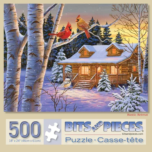 Bits and Pieces Rompecabezas de 500 piezas para adultos - Retiro rústico - Rompecabezas de escena de invierno nevado por el artista William