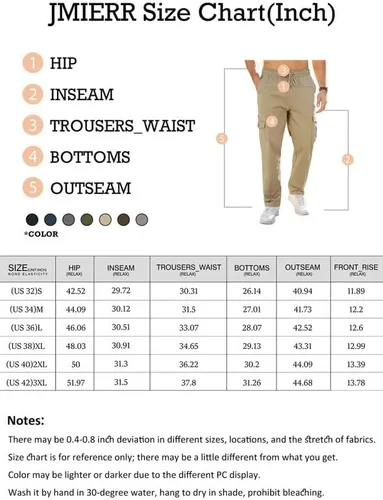 Miniatura 5 de JMIERR Pantalones cargo para hombre, casuales, de algodón, ajuste relajado, cintura elástica, ligeros, con múltiples bolsillos