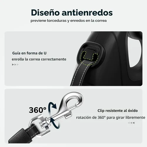 Miniatura 4 de Pecute Correa retráctil para perro de 32 pies con tiras reflectantes, sin enredos de 360°, control de un botón y material de nailon resistente