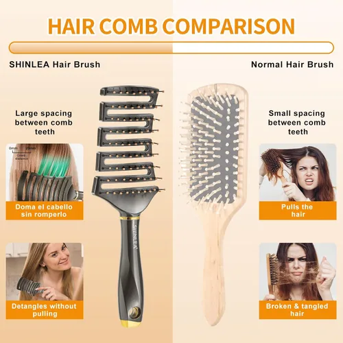 Miniatura 2 de SHINLEA Cepillo desenredante curvo para cabello rizado, cepillo profesional ventilado antienredos para húmedo y seco, ideal para cabello texturizado