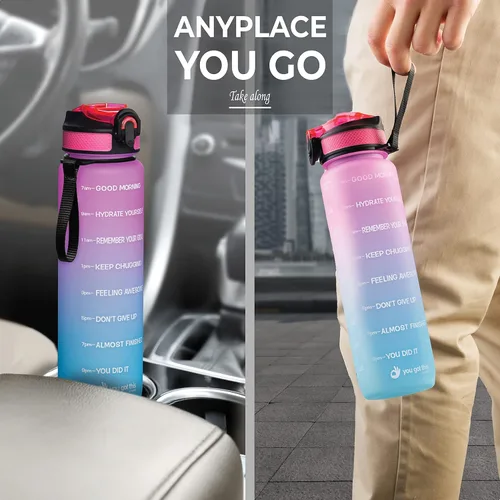 Miniatura 2 de Botella de agua motivacional de 32 onzas con marcador de tiempo, botella deportiva con boquilla para mantenerte hidratado todo el día, a prueba