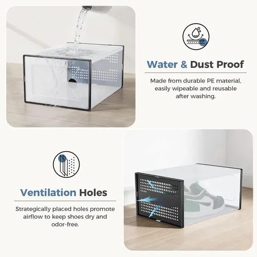 Miniatura 5 de DUMOS Cajas de almacenamiento de zapatos, paquete de 12 contenedores transparentes apilables para zapatos con tapas, organizador de zapatos