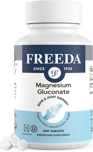 Freeda Gluconato de magnesio - Magnesio suave y altamente absorbible para la función ósea, nerviosa y muscular - Suplemento de magnesio vegano (500