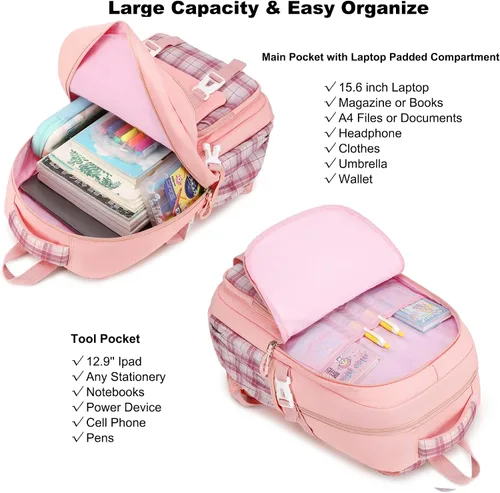 Miniatura 4 de AO ALI VICTORY Mochila escolar para laptop de 15.6 pulgadas, linda mochila escolar para niños, mochila universitaria primaria, bolsas grandes
