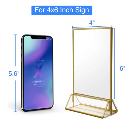 Miniatura 2 de NIUBEE Paquete de 25 soportes dorados para números de mesa de 4 x 6 pulgadas, marcos transparentes, soportes acrílicos de doble cara para números