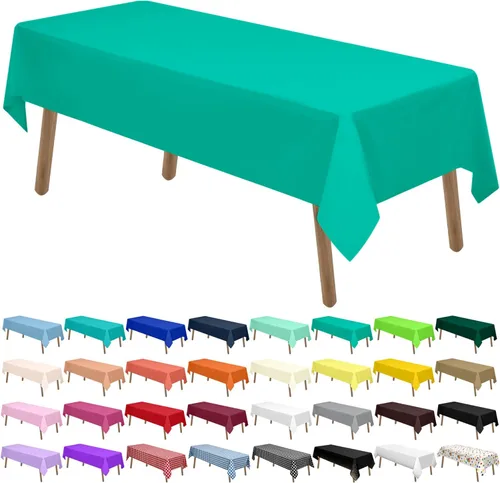 Miniatura 31 de Manteles de Plástico Azul Claro Paquete de 2 Cubiertas de Mesa Desechables 54 x 108 Pulgadas Manteles para Baby Shower Fiesta PEVA Manteles Azul
