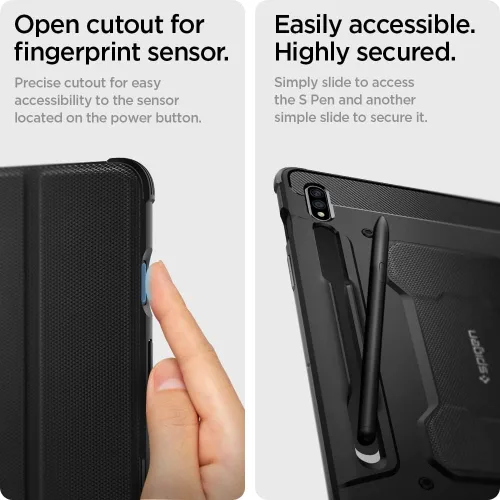 Miniatura 6 de Spigen Funda Rugged Armor para Galaxy Tab S8 (2022) / Tab S7 (2020) con soporte para bolígrafo S integrado, color negro