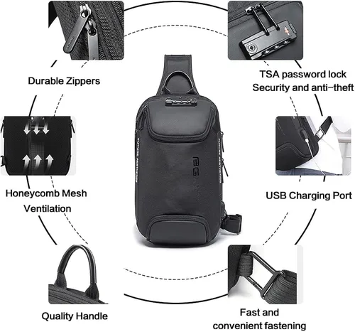 Miniatura 2 de Mochila tipo bandolera para hombre, bolsa de hombro impermeable con puerto USB