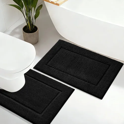 Miniatura 42 de Juego de alfombras de baño de 3 piezas de color blanco hueso, ultra suave, gruesa, esponjosa, microfibra absorbente, parte trasera antideslizante