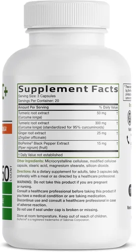 Miniatura 2 de Bronson Cúrcuma + jengibre extra fuerte apoyo para la salud y la digestión de las articulaciones con BioPerine, sin OMG, 60 cápsulas vegetarianas