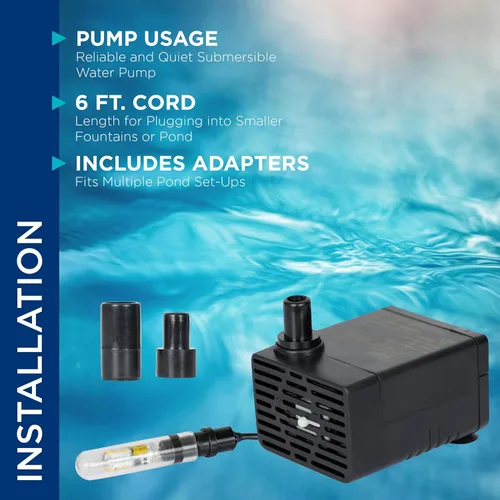 Miniatura 5 de Bomba de Fuente Sumergible Alpine Corporation de 120 GPH con Luz Halógena de 5W para Fuentes Exteriores, Bebederos de Aves, Estanques