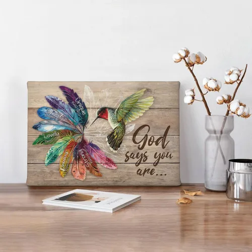 Miniatura 6 de Arte de pared de colibrí cristiano con texto en inglés "God says you ers", impresiones en lienzo, pintura rústica de pájaros de campo, obras de arte