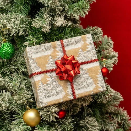 Miniatura 2 de RUSPEPA - Papel de envolver de Navidad, rollo jumbo de papel kraft – diseño de árbol de Navidad blanco para envolver regalos navideños – 24 pulgadas