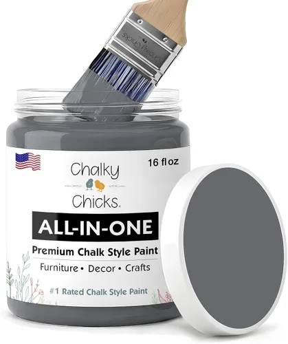 Miniatura 79 de Chalky Chicks - Pintura mate a la tiza, no requiere lijado, 4 onzas líquidas, color gris oscuro (Gun Metal Gray), para muebles, pintura sin Gris