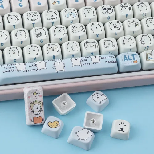 Miniatura 7 de Hyekit teclas PBT MOA Profile MOGUMOGU Oso de broma lindo teclas 147 teclas juego de teclas de sublimación japonesas de dibujos animados kawaii