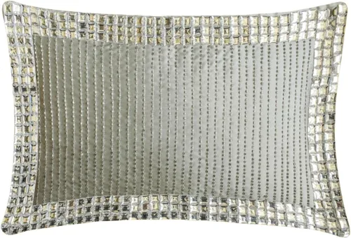 Miniatura 25 de The HomeCentric Funda de almohada lumbar decorativa gris de 12 x 20 pulgadas, encaje de yute y lino, yute, almohada oblonga de lentejuelas hechas a