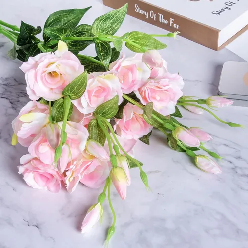 Miniatura 3 de Grand Verde Eustoma - Ramo de flores artificiales de 30 pulgadas de largo, ramo de rosas sintéticas, docenas de cabezas de seda que florecen