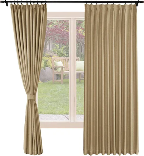 Miniatura 14 de Frelement Cortinas opacas de lino natural, paneles de cortinas plisadas para sala de estar, cortinas con aislamiento térmico, 52 pulgadas de ancho x