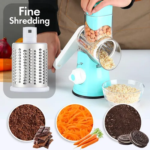 Miniatura 2 de Rallador de queso Ancevesk de mano con manivela, triturador de verduras giratorio con asa y base de succión fuerte, rebanador de verduras de cocina