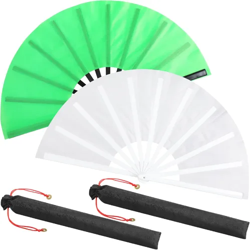 Miniatura 49 de Maitys Paquete de 2 ventiladores de mano plegables grandes de 13 pulgadas, ventiladores chinos de mano grandes para baile de línea, Tai Chi