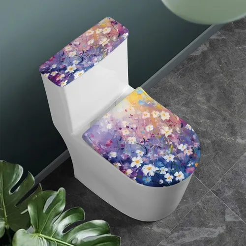 Miniatura 31 de Flashideas Juego de cubierta para tanque y tapa de inodoro con estampados de patas de perro coloridas - Elástico, se adapta a la mayoría de tanques