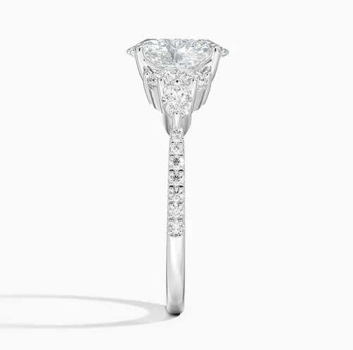 Miniatura 2 de IGI 2.06 Carat White Oval Excellent Cut Four Claw Prongs Lab Created Diamond Engagement Ring With Side Marquise and Round Lab Diamonds In 14k Gold