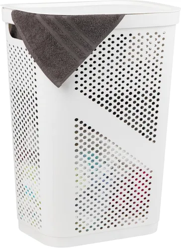Miniatura 15 de Mind Reader - Canasta de lavandería delgada con tapa, cesta de ropa de 60L, plástico ventilado, color gris