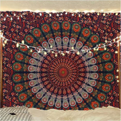 Miniatura 32 de Tapiz hippie indio bohemio psicodélico dorado azul pavo real mandala colgante en la pared (negro blanco, Queen (84 x 90 pulgadas) (84.6 x 90.6 in)