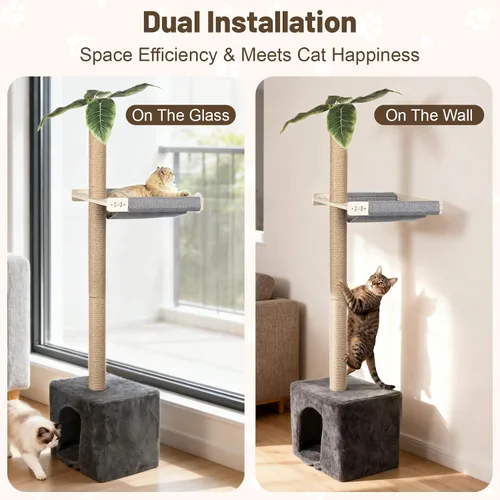 Miniatura 5 de XiaZ Percha para ventana para gatos con poste rascador alto, hamaca de ventana para gatos de 58 pulgadas con condominio para gatos, poste rascador
