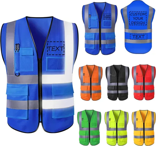 Chaleco de seguridad con logotipo personalizado para hombre, chaleco de trabajo protector de alta visibilidad con reflectante Azul