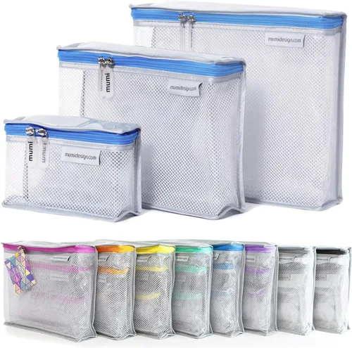 Miniatura 16 de MUMI Juego de 3 neceseres de viaje – Bolsas de aseo resistentes al agua para mujeres y hombres – Bolsas transparentes para artículos de tocador