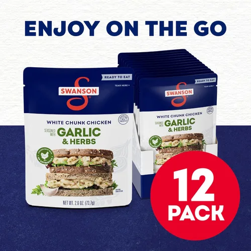 Miniatura 3 de SWANSON S Ajo y Hierbas Pollo Blanco en Trozos Totalmente Cocinado, Listo para Comer, Comidas Simples Para Llevar, Bolsa de 2.6 OZ (Caja de 12)