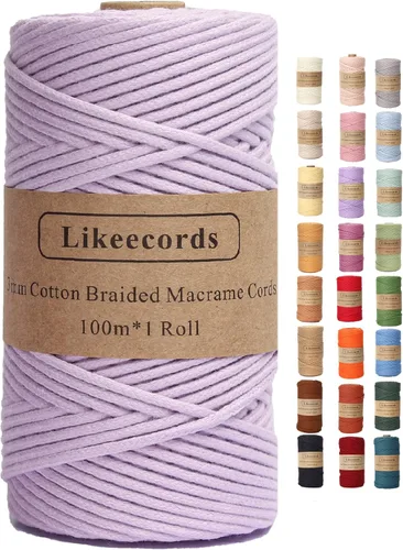 Cordón de algodón trenzado de 0.11 pulgadas x 109 yardas, cuerda de algodón para macramé natural, estilo bohemio, para colgar plantas hechas a mano