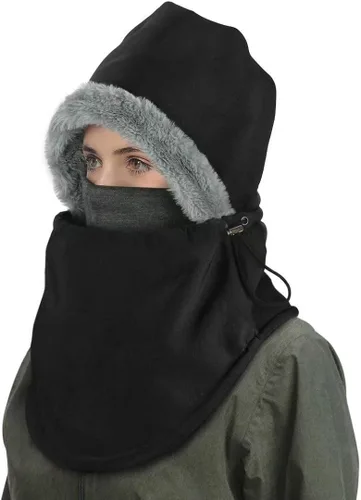 Balaclava Ski Mask, Face Mask Winter Balaclavas Hoodie Bandana for Men Women,Waterproof Windproof Heavy Fleece Neck Warmer Hat Skiing Hunting Black