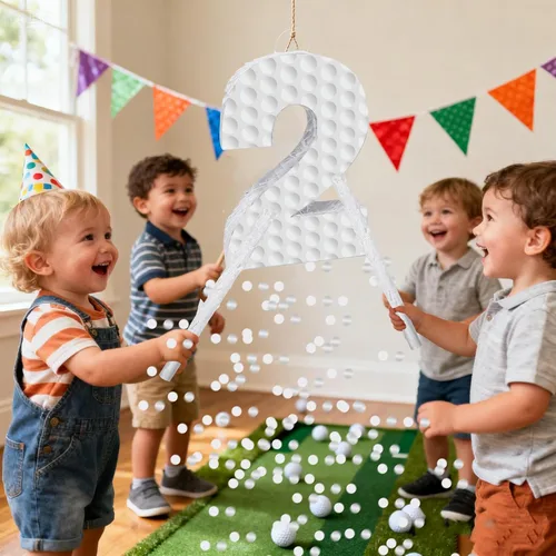 Miniatura 7 de Decoraciones de cumpleaños de golf, piñata número 3 con palo vendados y confeti, piñata temática deportiva, suministros para fiesta de tercer
