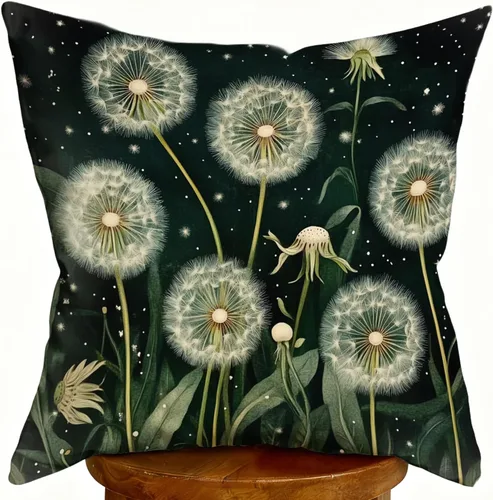 Fundas de almohada con estampado botánico de diente de león, color verde oscuro vintage, arte de la naturaleza, decoración del hogar, funda de cojín
