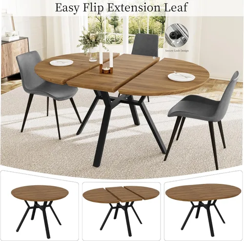 Miniatura 4 de HIPIHOM Juego de mesa de comedor redonda extensible para 6 personas, mesa de cocina extensible de 43.3 a 59.1 pulgadas con 6 sillas tapizadas, Mesa