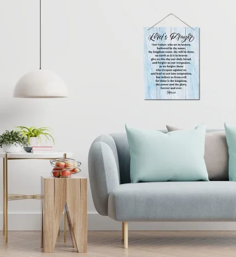Miniatura 4 de Letreros artísticos de madera inspiradores, letrero de pared con oración del Señor, placa de pared impresa colgante, decoración del hogar, «Our