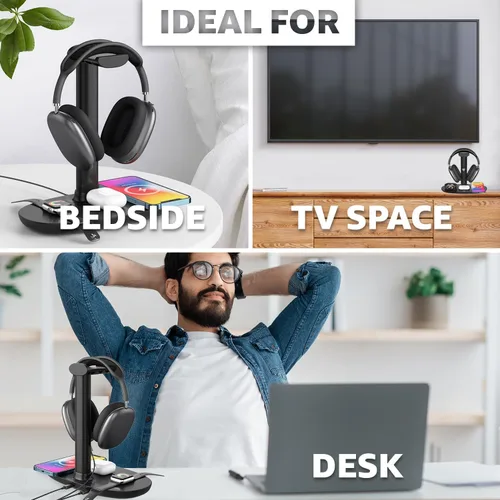Miniatura 5 de Cargador inalámbrico 4 en 1 con soporte para auriculares, soporte para cascos y base de estación para Apple Watch, AirPods Max/Pro/Pro 2/AirPods