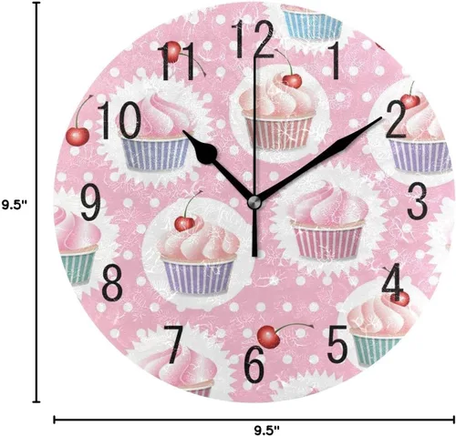 Miniatura 7 de ALAZA Decoración para el Hogar Reloj de Pared Redondo de Acrílico con Cupcake Colorido de 9,5 Pulgadas, con Puntos Polacos, Silencioso, sin Tictac